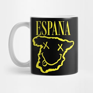 Vibrant Espana Spain x Eyes Happy Face: Unleash Your 90s Grunge Spirit! Smiling Squiggly Mouth Dazed Smiley Face Mug